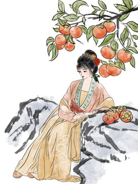 柿子美女插畫