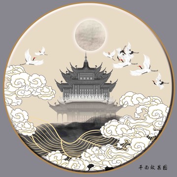 新中式祥云阁楼金线