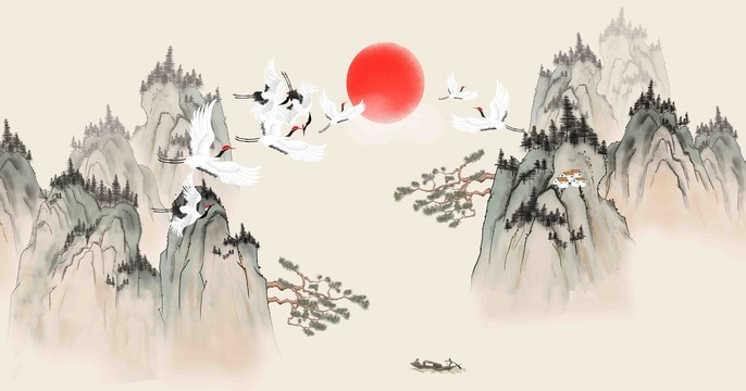 中式傳統(tǒng)山水背景墻