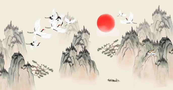 中式傳統(tǒng)山水背景墻