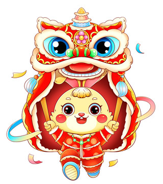 國潮兔年舞獅的兔子