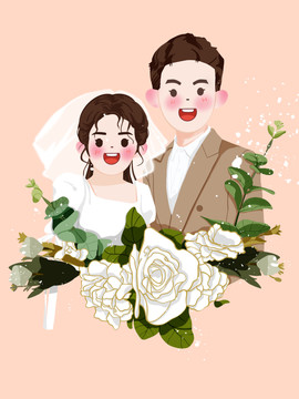 小清新婚礼插画人物元素