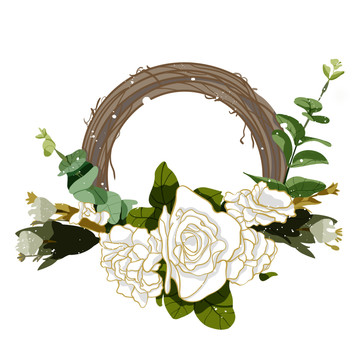 優(yōu)雅白玫瑰花裝飾花圈