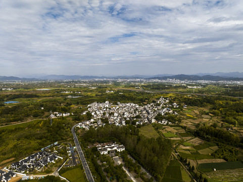 航拍安徽省黄山市唐模风光