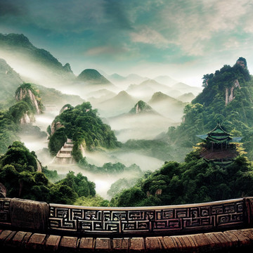 山水閣樓石路