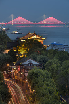 中国湖北武汉晴川阁长江夜景