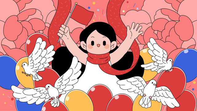 迎接國(guó)慶的女孩