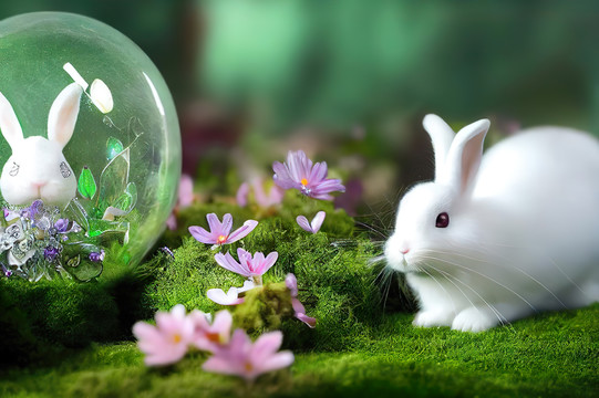 兔子摄影系列花草白兔与水晶球