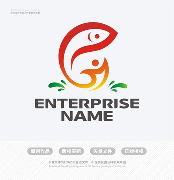 P字母美食饭店鱼LOGO设计