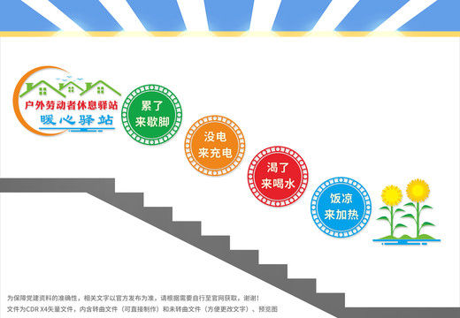 戶外勞動者休息驛站樓梯文化墻
