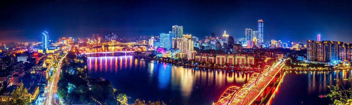 中国广西柳州柳江夜景全景