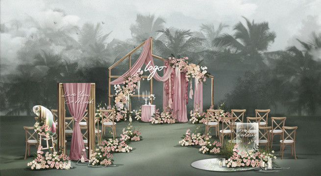裸粉色户外婚礼效果图