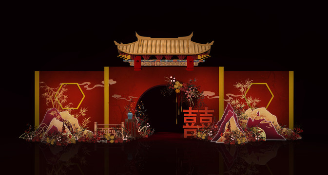 紅色新中式婚禮效果圖