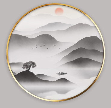 現(xiàn)代簡中式意境山水畫
