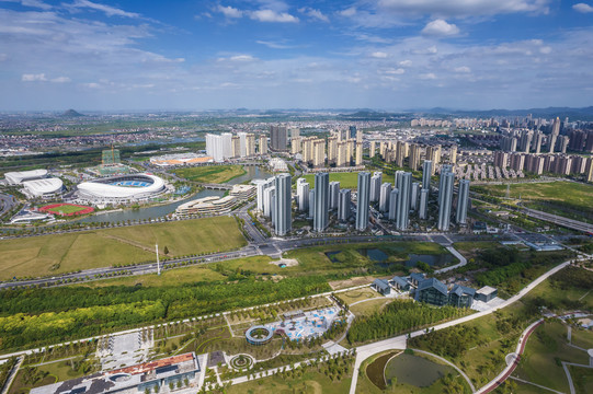 浙江绍兴上虞航拍城市风光