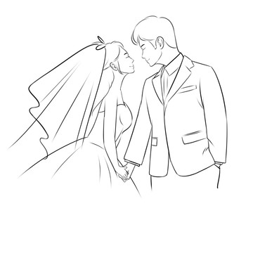 素描手繪線稿婚紗照線稿請柬