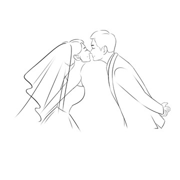 手繪婚紗照線稿側(cè)請柬照片轉(zhuǎn)
