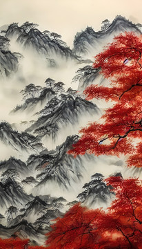 中國畫山水秋色