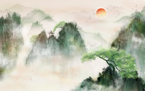 新中式水墨意境山水画