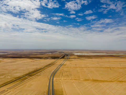 青海都兰沙漠公路柳格高速航拍
