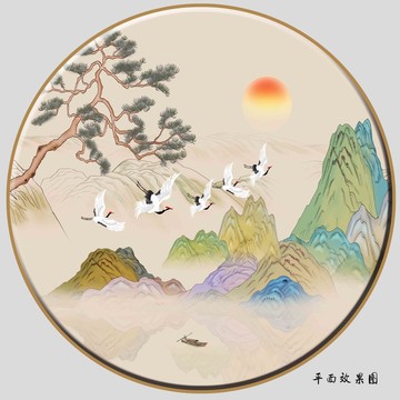 輕奢國潮圓形山水