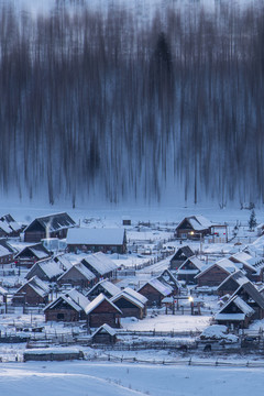 新疆阿勒泰禾木景区冬天雪景