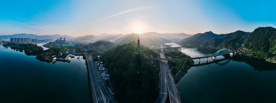 丽水厦河塔清晨航拍