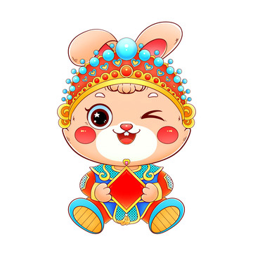 新年春節(jié)兔年可愛(ài)抱抱兔抱斗方