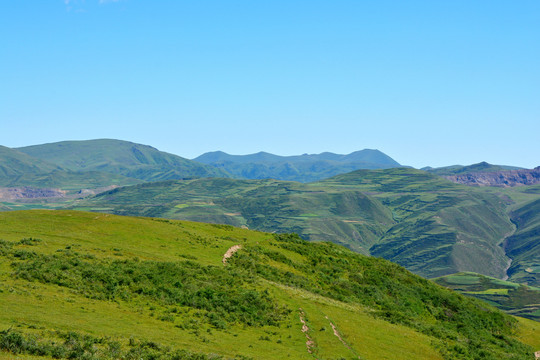 草坡远山