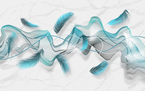 大理石抽象线条羽毛背景墙
