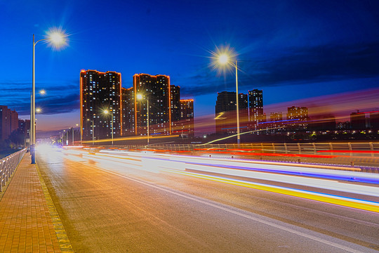 城市夜景道路光流延时拍摄