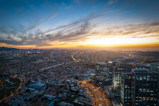 航拍青岛城市建筑景观夜景