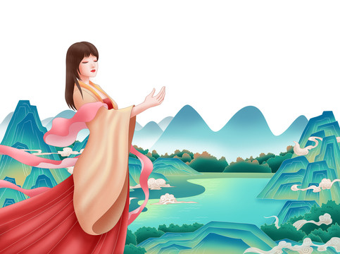 古裝美女山水插畫(huà)