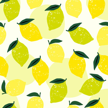 带叶子的双色柠檬无缝图案背景