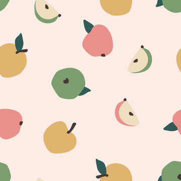 随性的苹果及切片设计 无缝图案背景