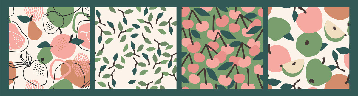 随性的水果及叶子设计 无缝图案背景集合