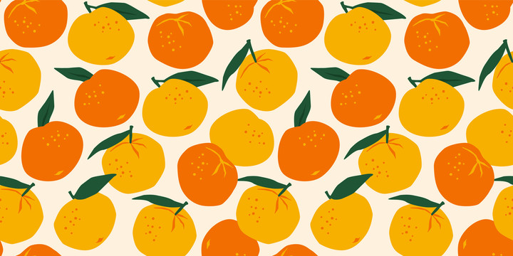 有机随性的带叶橘子设计 无缝图案背景