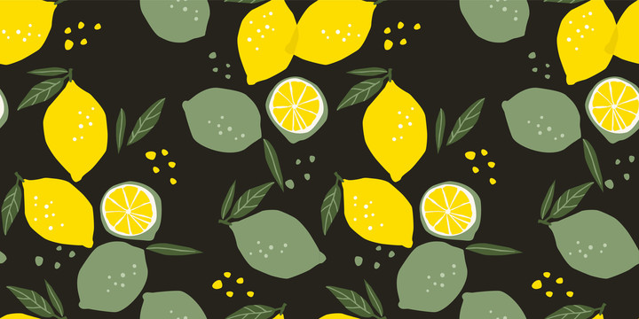 有机随性的柠檬及切面设计 无缝图案背景