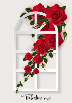 红玫瑰窗框 情人节贺图