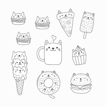 手繪貓咪甜點(diǎn)插圖