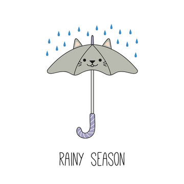 貓咪雨傘插圖