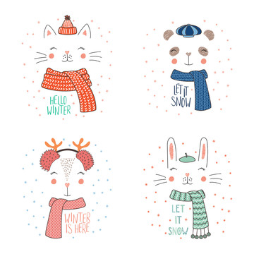 可愛動物喜歡冬天插圖