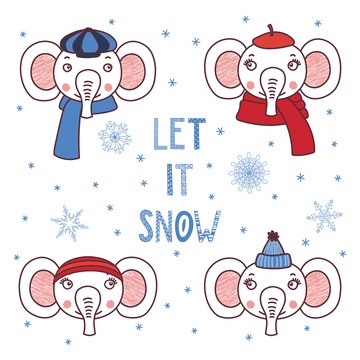 可爱大象喜欢下雪插图