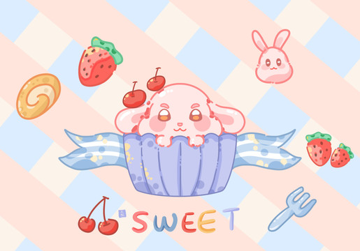 甜品水果和兔子