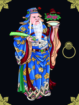 國(guó)潮手繪門(mén)神加官進(jìn)爵