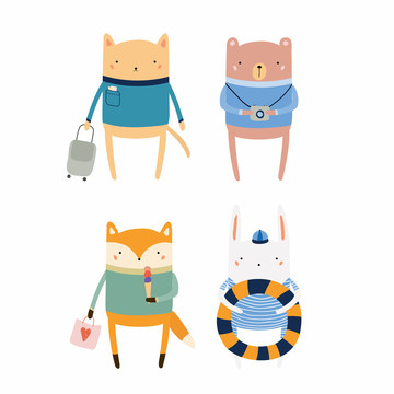 可愛動物出游插圖