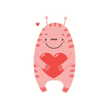 粉红怪兽拥抱爱心插图