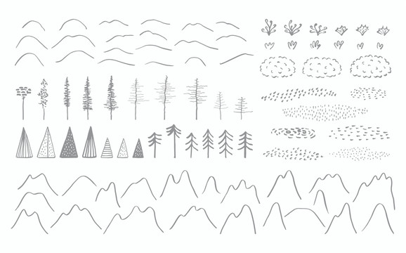 素描木树山景插图