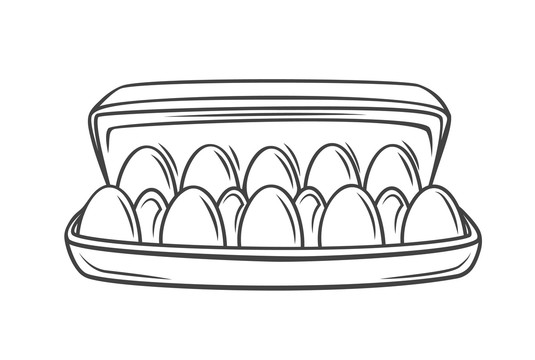 盒装蛋黑白线条插图