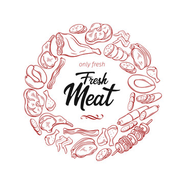 肉类食品线条插图集合